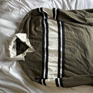 Abercrombie & Fitch Olive and White Striped Polo